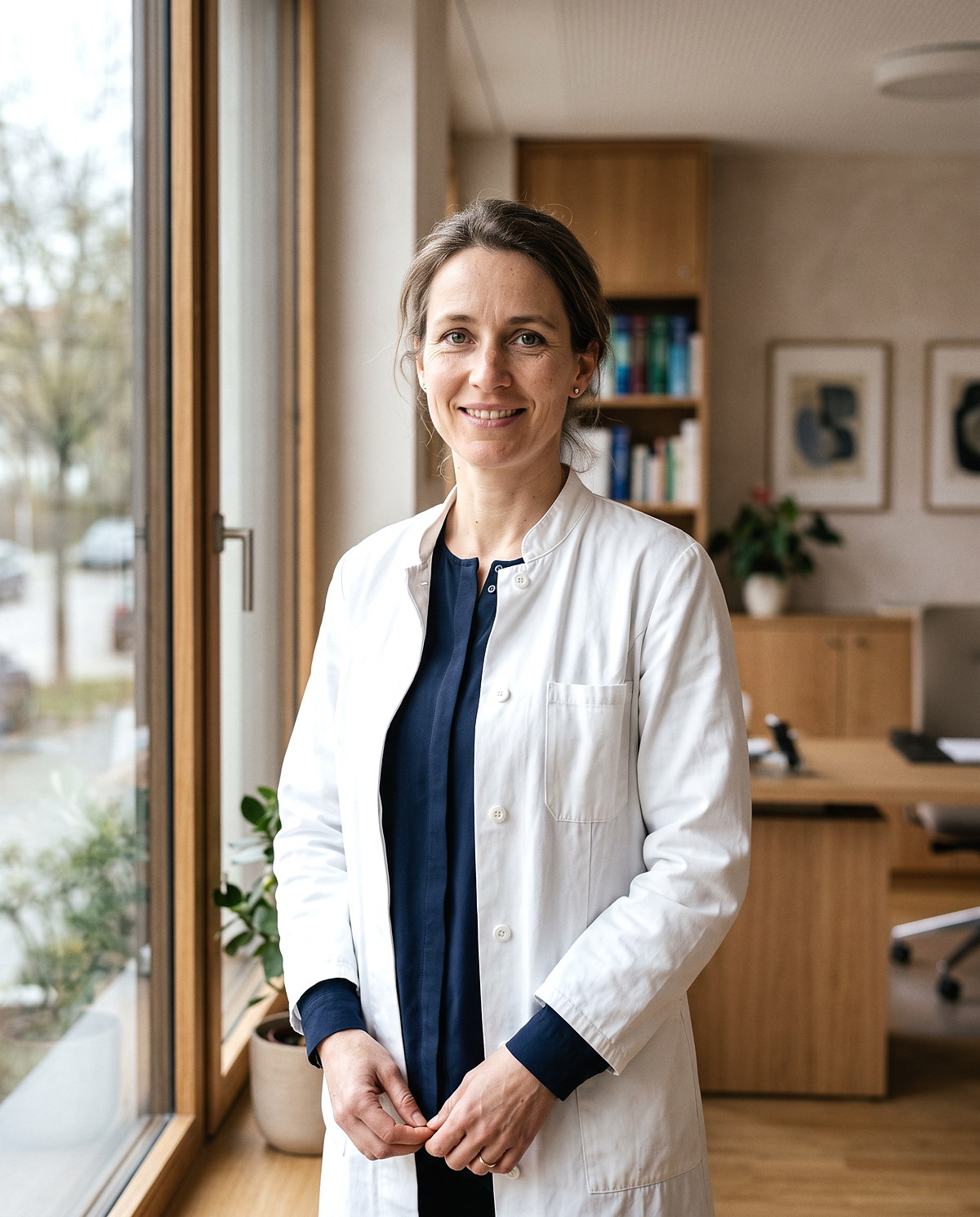 Dr. med. Anna Berger in der Praxis am Fenster